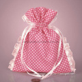 Lovely White Ruffle Trims Edge Frilly Polka DOT Fabric Bag